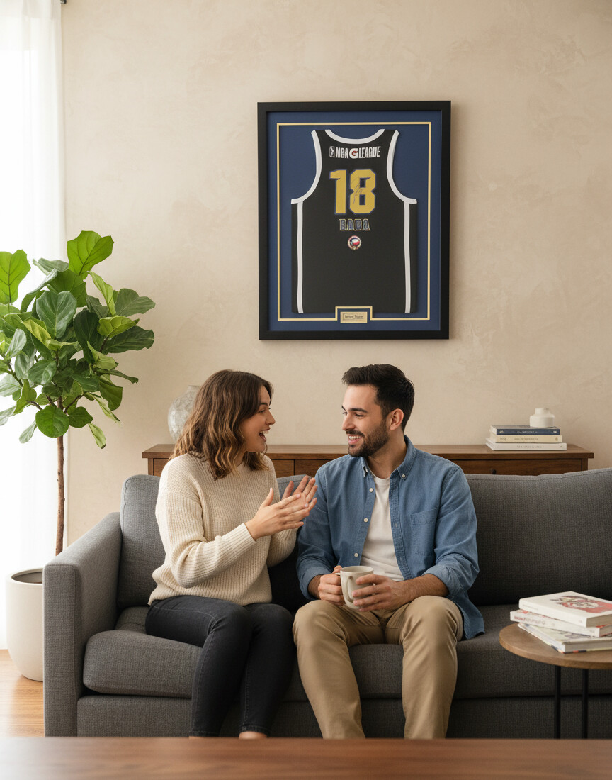 Jersey display frame in sports room