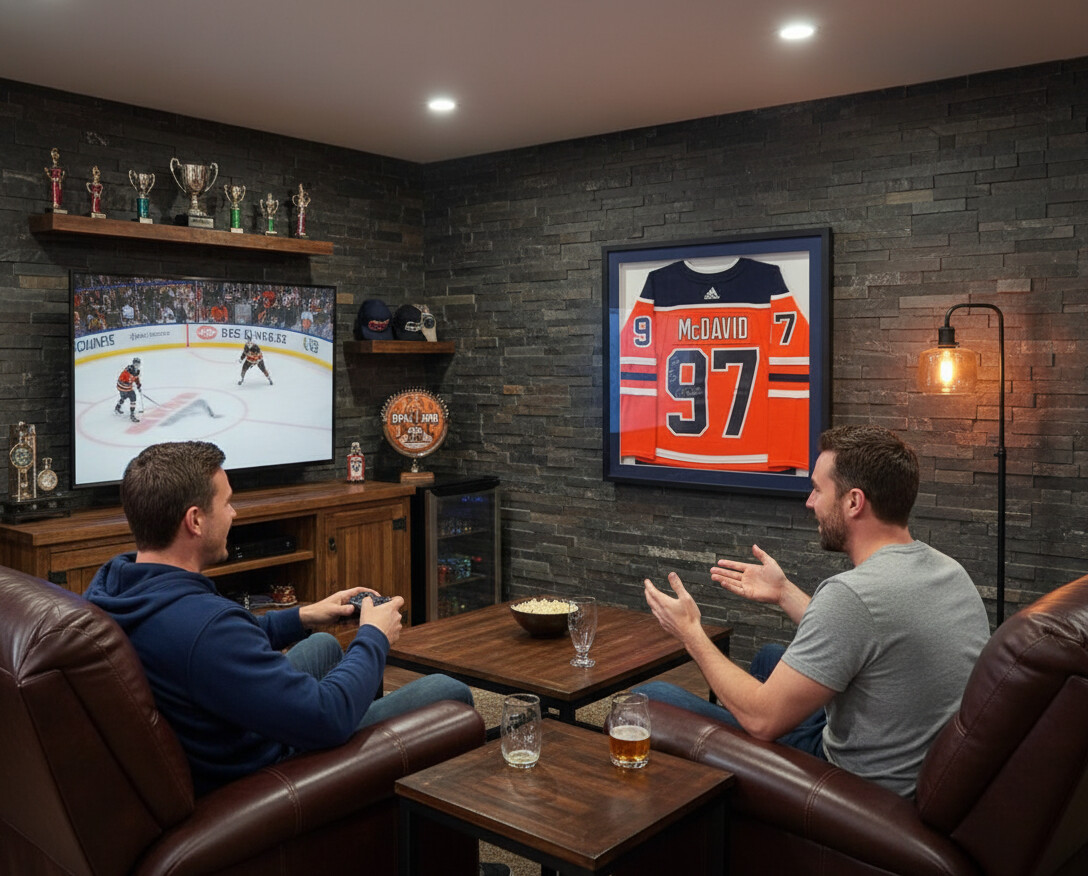 Game-worn jersey in frame